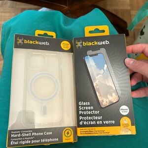 NEW blackweb hard shell phone case + glass screen protector for iPhone 12 mini